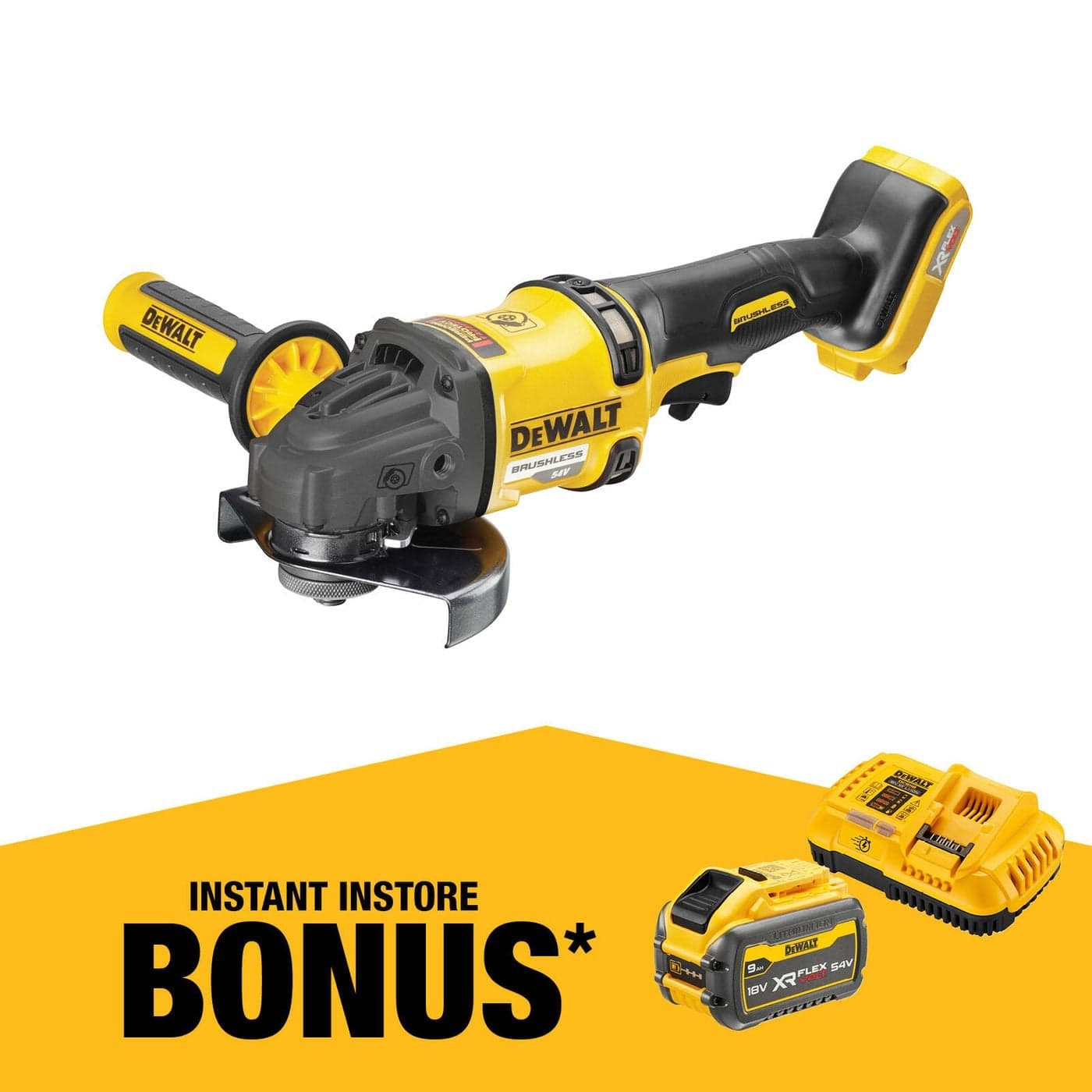 DeWALT 54V 125mm 5" FlexVolt XR Li-Ion Cordless Brushless Angle Grinder DCG418N-XJ - Skin Only for $249.00 at Bunnings deal image